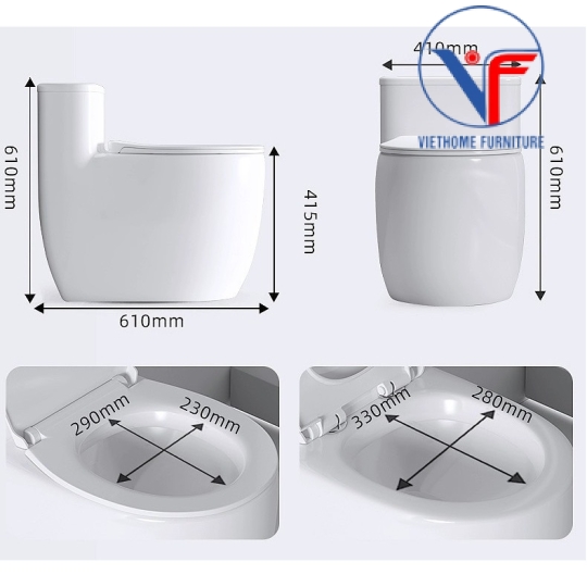 Bồn cầu 1 khối trắng men sứ nano kích thước nhỏ