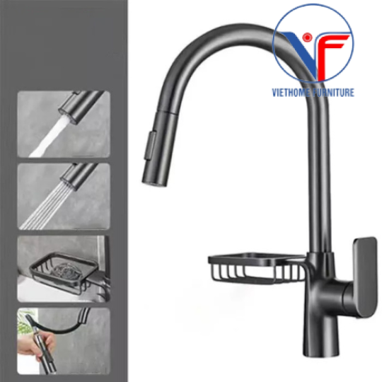 Vòi Rửa Chén Nóng lạnh Dây Rút F368