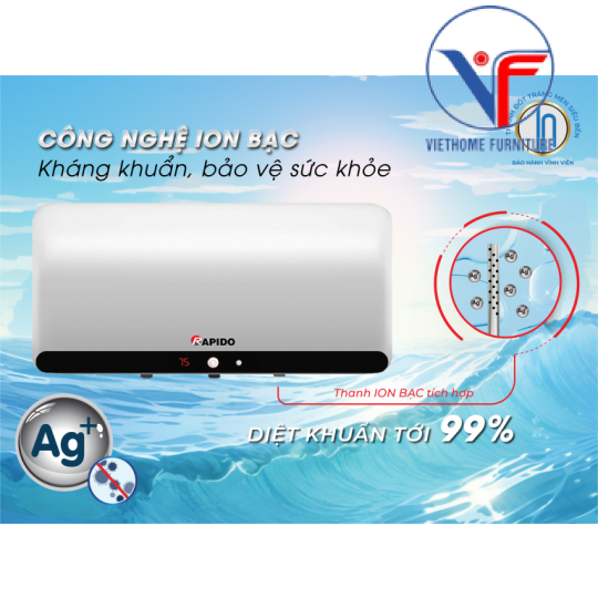 Bình nước nóng Rapido HA 15L (Ag+, hiển thị nhiệt độ)
