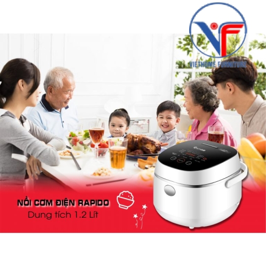 Nồi cơm điện tử Rapido RC-1.2D 500W 1.2L công nghệ nhật bản, 10 chức năng nấu, bảo hành 1 Năm