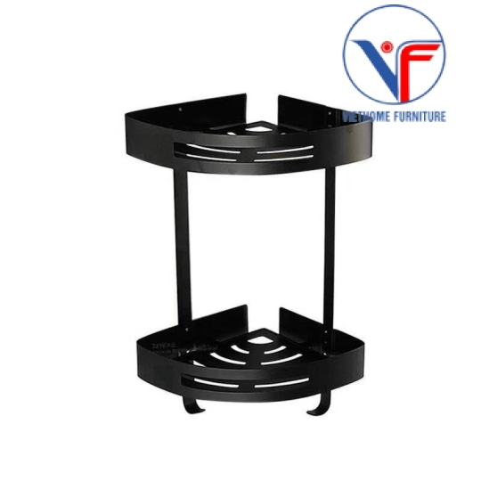 kệ Góc Phòng Tắm 2 Tầng Inox Sơn Đen Tĩnh Điện