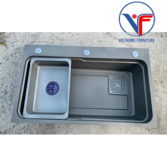 CHẬU CHÉN 1 HỘC LỚN 78x46CM INOX PHỦ NANO XÁM