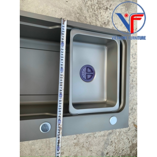 CHẬU CHÉN 1 HỘC LỚN 78x46CM INOX PHỦ NANO XÁM