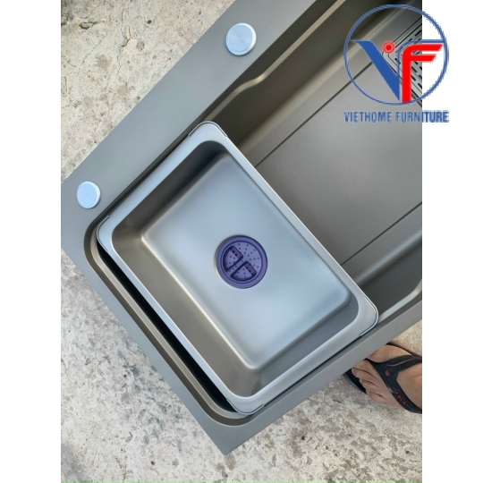 CHẬU CHÉN 1 HỘC LỚN 78x46CM INOX PHỦ NANO XÁM