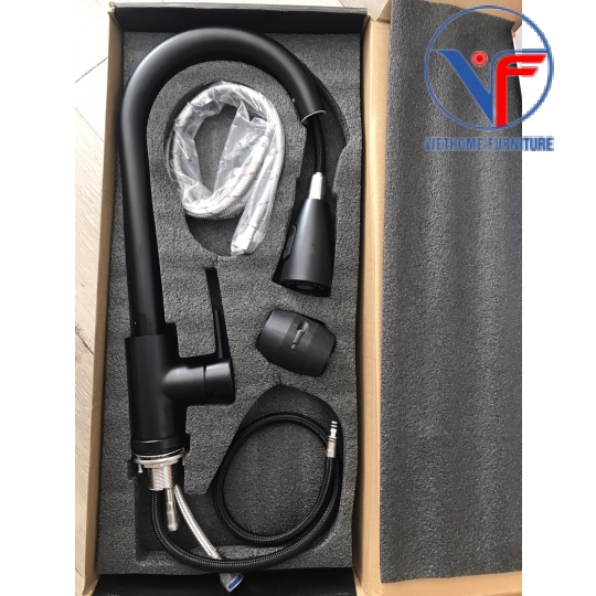 VÒI CHẬU CHÉN DÂY RÚT INOX ĐEN CNL113