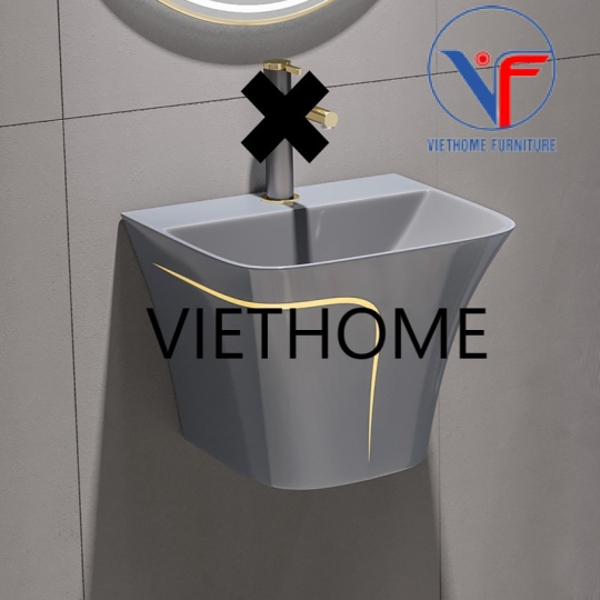 Chậu Lavabo Treo Tường Liền Khối Sọc Vàng