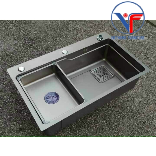 CHẬU CHÉN 1 HỘC LỚN 78x46CM INOX PHỦ NANO XÁM