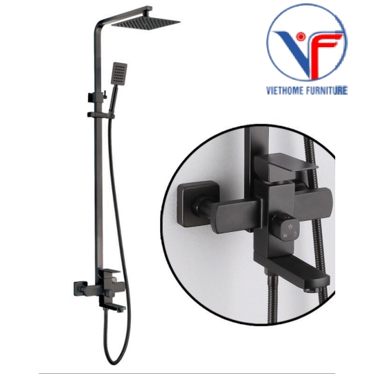 SEN CÂY TẮM NÓNG LẠNH VUÔNG INOX 304 SƠN TĨNH ĐIỆN ĐEN
