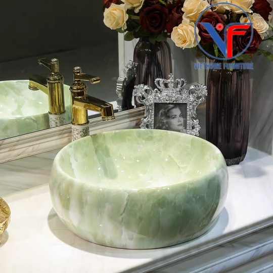 Chậu Lavabo Đặt Bàn Tròn Xanh Ngọc VF76