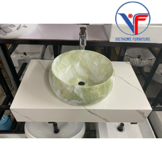 Chậu Lavabo Đặt Bàn Tròn Xanh Ngọc VF76