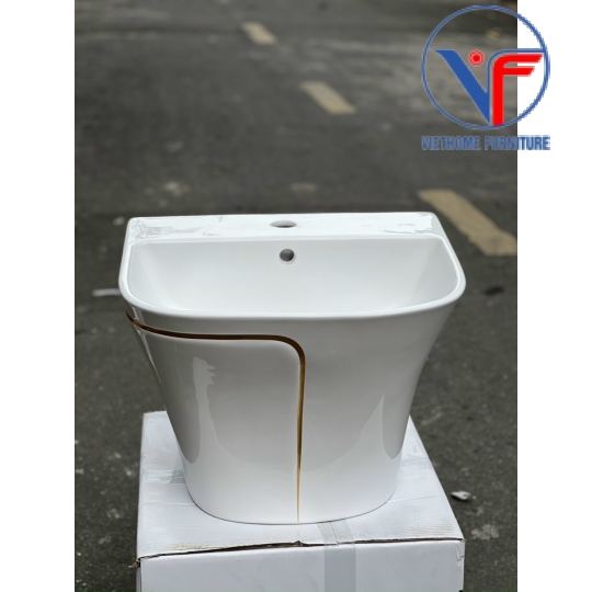 Chậu Lavabo Treo Tường Liền Khối Sọc Vàng
