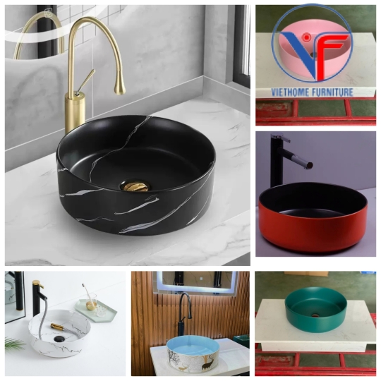 CHẬU LAVABO TRÒN ĐẶT BÀN 36CM NHIỀU MÀU