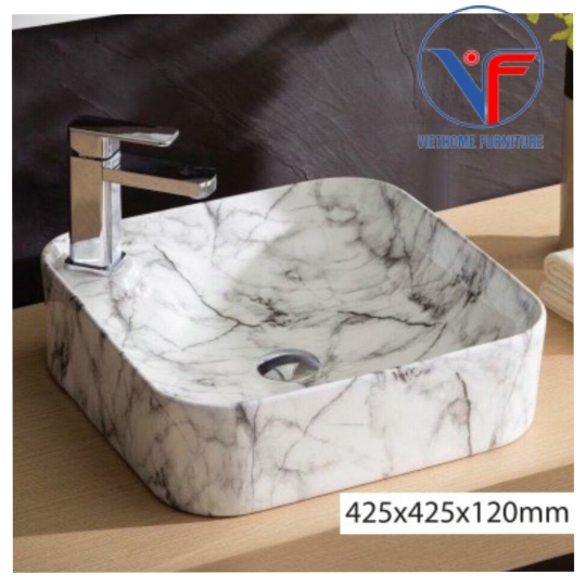 CHẬU LAVABO VUÔNG ĐẶT BÀN - HỌA TIẾT ĐÁ LB:D02