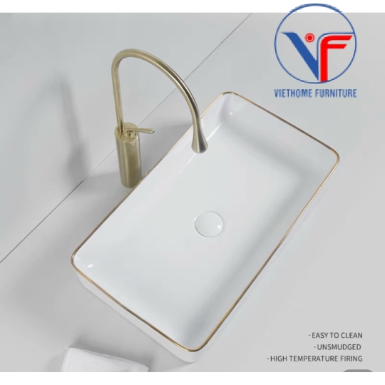 Chậu rửa lavabo đặt bàn màu trắng viền hình chữ nhật