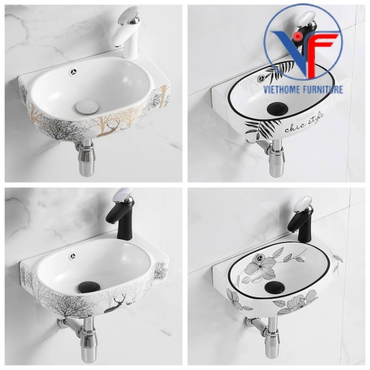 Chậu Lavabo Hoa Văn Treo Tường Mini