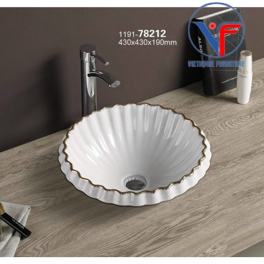 CHẬU LAVABO TRÒN ÂM BÀN DƯƠNG VÀNH