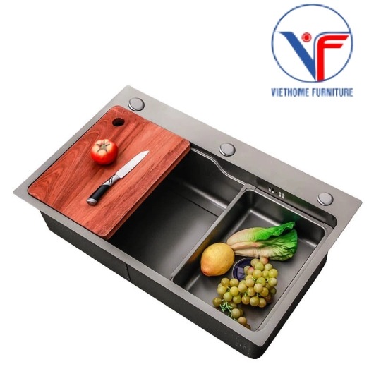 CHẬU RỬA CHÉN, BÁT 1 HỐ INOX PHỦ NANO ĐEN 75x45CM