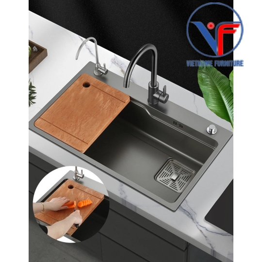 CHẬU CHÉN 1 HỘC LỚN 78x46CM INOX PHỦ NANO XÁM