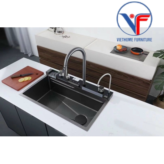 Chậu rửa bát hiển thị nhiệt độ phím đàn bồn rửa chén vòi xả thác có đèn led