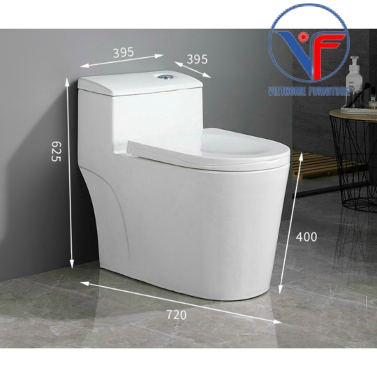 Bồn cầu lùn men trắng vân đá viền vàng