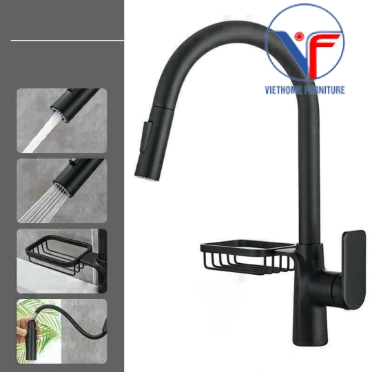 Vòi Rửa Chén Nóng lạnh Dây Rút F368