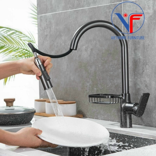 Vòi Rửa Chén Nóng lạnh Dây Rút F368