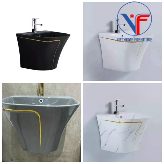 Chậu Lavabo Treo Tường Liền Khối Sọc Vàng