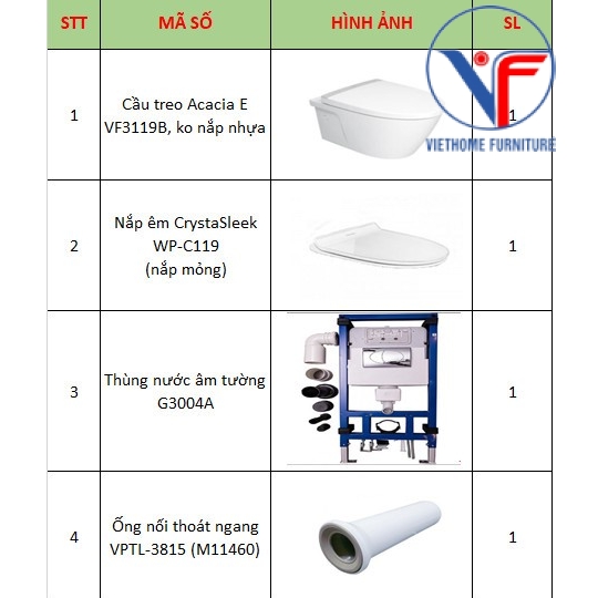 Bồn Cầu Treo Tường American Standard VF-3119/WP-C119/G3004A/VPTL-3815 Thoát Ngang