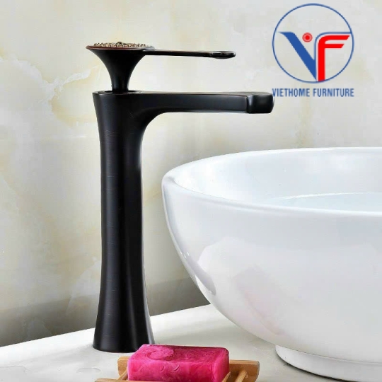 VÒI LAVABO ĐEN 30CM NÓNG LẠNH CAO CẤP