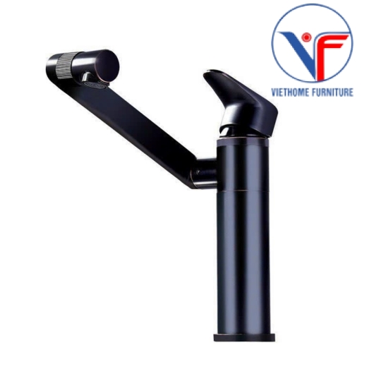 Vòi Lavabo Tròn Nóng Lạnh Màu Đen Xoay 360 Độ