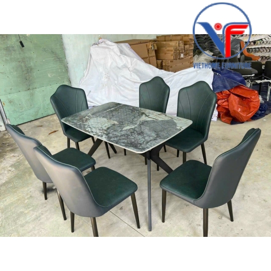 Bộ Bàn Ghế ăn Nhập Khẩu Mặt Đá Chân X – 6 Ghế