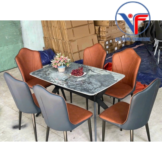 Bộ Bàn Ghế ăn Nhập Khẩu Mặt Đá Chân X – 6 Ghế