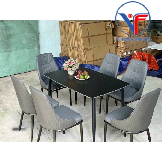 Bộ Bàn Ghế ăn Nhập Khẩu Mặt Đá Chân X – 6 Ghế
