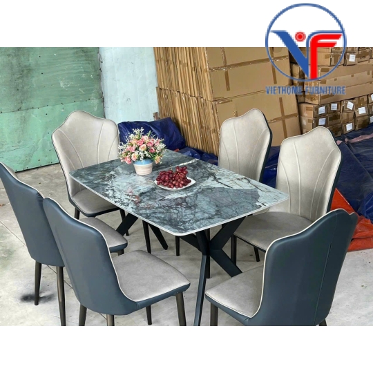 Bộ Bàn Ghế ăn Nhập Khẩu Mặt Đá Chân X – 6 Ghế