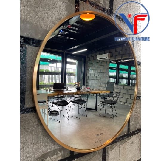 Gương Tròn Bọc Viền Kim Loại Sơn Tĩnh Điện Màu Đen - Vàng Nhiều Kích Thước 40-50-60CM