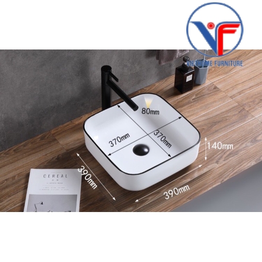 LAVABO - CHẬU RỬA MẶT ĐẶT BÀN VUÔNG TRẮNG VIỀN ĐEN