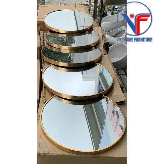 Gương Tròn Bọc Viền Kim Loại Sơn Tĩnh Điện Màu Đen - Vàng Nhiều Kích Thước 40-50-60CM