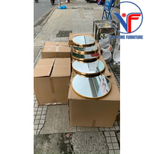 Gương Tròn Bọc Viền Kim Loại Sơn Tĩnh Điện Màu Đen - Vàng Nhiều Kích Thước 40-50-60CM