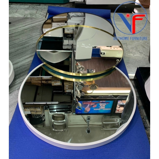 Gương Tròn Bọc Viền Kim Loại Sơn Tĩnh Điện Màu Đen - Vàng Nhiều Kích Thước 40-50-60CM