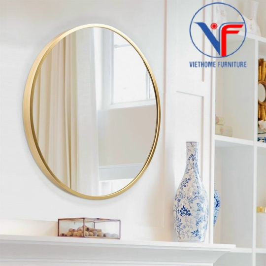Gương Tròn Bọc Viền Kim Loại Sơn Tĩnh Điện Màu Đen - Vàng Nhiều Kích Thước 40-50-60CM