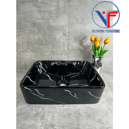 LAVABO - CHẬU RỬA MẶT ĐẶT BÀN VUÔNG ĐEN CÓ VÂN