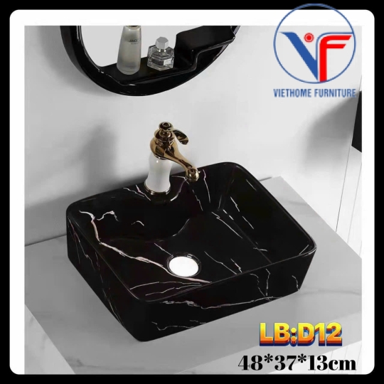 LAVABO - CHẬU RỬA MẶT ĐẶT BÀN VUÔNG ĐEN CÓ VÂN