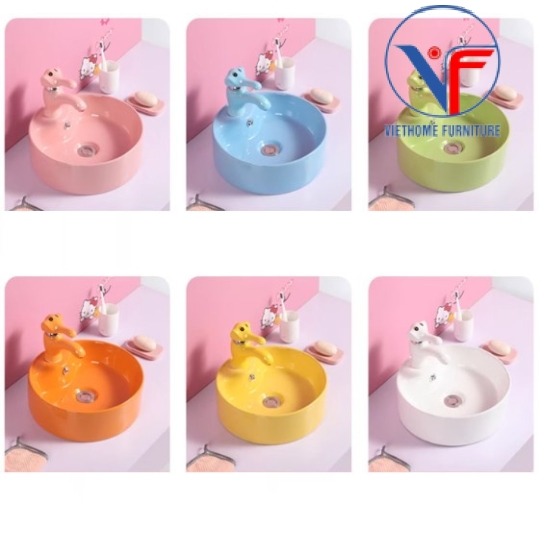 LAVABO - CHẬU RỬA MẶT ĐẶT BÀN TRÒN NHIỀU MÀU CHO BÉ
