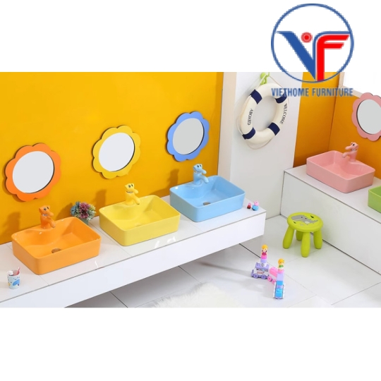 LAVABO - CHẬU RỬA MẶT ĐẶT BÀN VUÔNG NHIỀU MÀU CHO BÉ