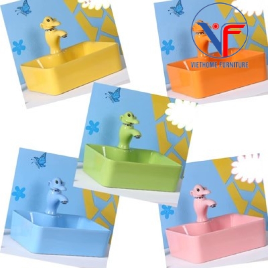LAVABO - CHẬU RỬA MẶT ĐẶT BÀN VUÔNG NHIỀU MÀU CHO BÉ