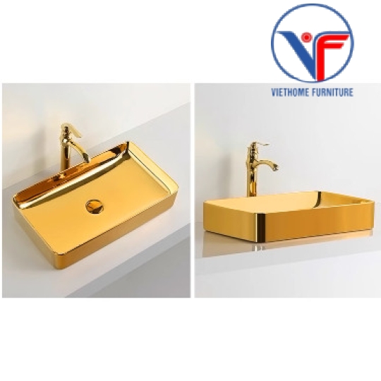 LAVABO - CHẬU RỬA MẶT ĐẶT BÀN CHỮ NHẬT VÀNG BÓNG
