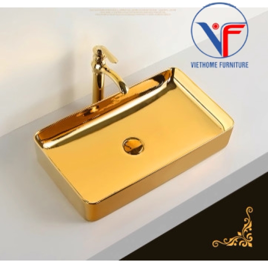 LAVABO - CHẬU RỬA MẶT ĐẶT BÀN CHỮ NHẬT VÀNG BÓNG