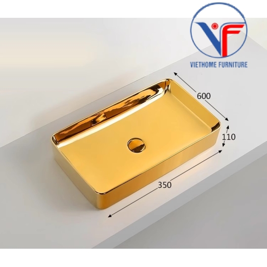 LAVABO - CHẬU RỬA MẶT ĐẶT BÀN CHỮ NHẬT VÀNG BÓNG
