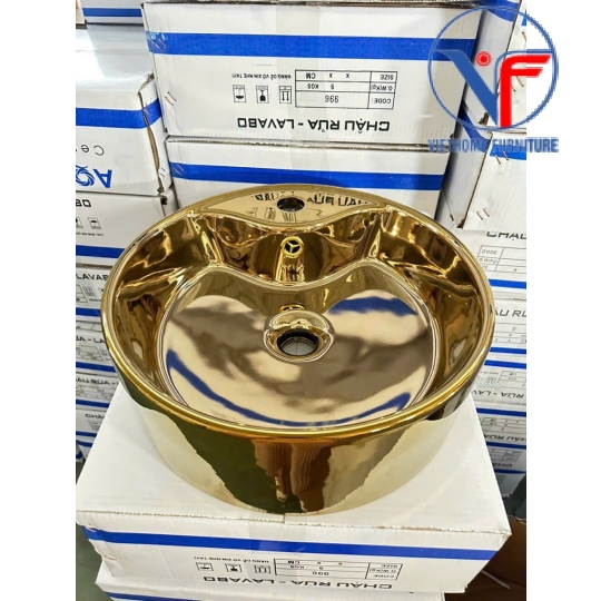 LAVABO - CHẬU RỬA MẶT ĐẶT BÀN HÌNH TRÒN VÀNG BÓNG