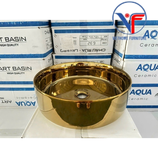 LAVABO - CHẬU RỬA MẶT ĐẶT BÀN HÌNH TRÒN TRƠN VÀNG BÓNG